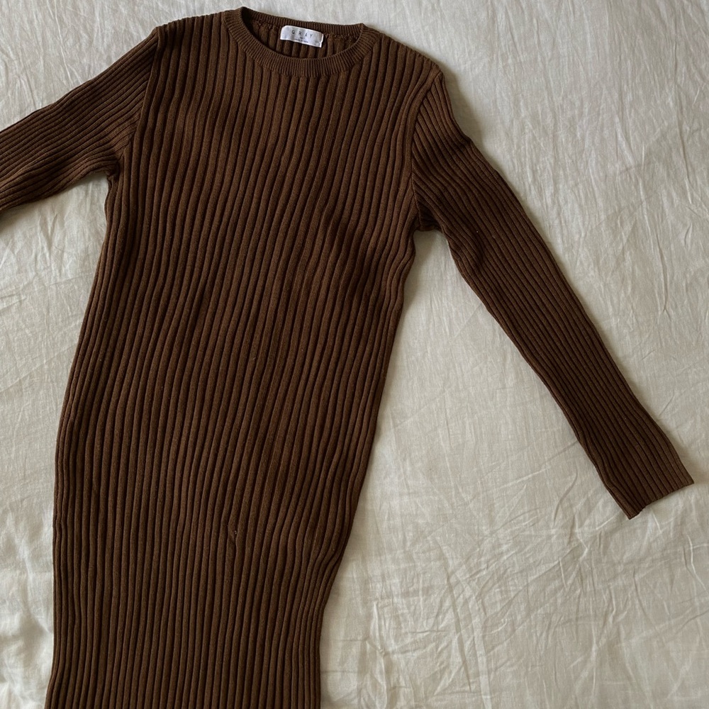 Sweater Tunic Midi Dress in Brown